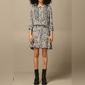 Zadig and Voltaire Floral Patterned Short Dress with Black Lace Details
